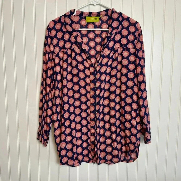 Rock Flower Paper pink blue modern button down blouse size small oversize H27 - Picture 2 of 5